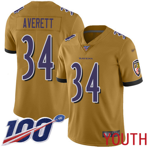 Baltimore Ravens Limited Gold Youth Anthony Averett Jersey NFL Football 34 100th Season Inverted Legend